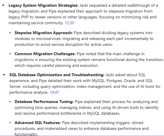 Time-stamped interview notes
